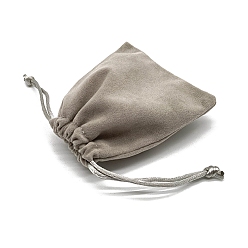Dark Gray Velvet Storage Bag, Drawstring Bag, Rectangle, Dark Gray, 10x8cm