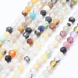 Mixed Color Natural Mixed Stone Beads Strands, Faceted, Round, Mixed Color, 2~2.5mm, Hole: 0.5mm, about 195~208pcs/strand, 15.3 inch~15.7 inch(39~40cm)