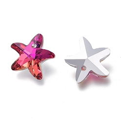 Fuchsia Electroplate Glass Charms, Starfish, Faceted, Back Plated, Fuchsia, 14x15x7mm, Hole: 1.4mm