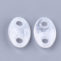 Clear Acrylic Links, Imitation Gemstone, Oval, Clear & White, 33.5x22.5x9.5mm, Hole: 6.5mm, about 155pcs/500g