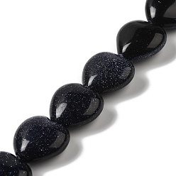 Blue Goldstone Synthetic Blue Goldstone Beads Strands, Heart, 15x16x7.5mm, Hole: 1mm, about 12pcs/strand, 6.97''~7.09''(17.7~18cm)