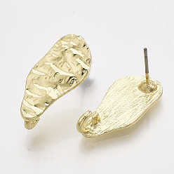 Light Gold Alloy Stud Earring Findings, with Steel Pins and Loop, Light Gold, 22x10.5mm, Hole: 2.5mm, Pin: 0.7mm
