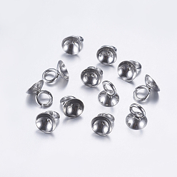 Stainless Steel Color 202 Stainless Steel Bead Cap Pendant Bails, for Globe Glass Bubble Cover Pendants, Stainless Steel Color, 7x6mm, Hole: 3mm, Inner Diameter: 5mm