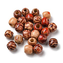 Mixed Color 100Pcs Printed Wooden Dyed Beads, Large Hole Beads, Barrel, Mixed Color, 12~12.5x11mm, Hole: 5~5.5mm, 100pcs/bag