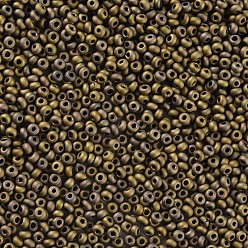 Golden Plated 12/0 Grade A Round Glass Seed Beads, Metallic Colours, Matte Style, Golden Plated, 12/0, 2x1.5mm, Hole: 0.8mm, about 30000pcs/bag