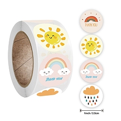Mixed Color Word Thank You Self Adhesive Paper Stickers, Round with Weather Pattern Sticker Labels, Gift Tag Stickers, Mixed Color, 2.5x0.1cm, 500pc/roll