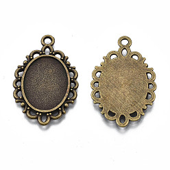 Antique Bronze Filigree Wrap Oval Alloy Pendant Cabochon Settings, Cadmium Free & Nickel Free & Lead Free, Antique Bronze, Tray: 18x13mm, 31x20x1.5mm, Hole: 1.8mm, about 450pcs/kg