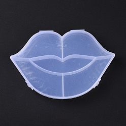 WhiteSmoke 5 Grids Transparent Plastic Box, Lip Shaped Bead Containers for Small Jewelry and Beads, WhiteSmoke, 12.2x18.1x2.5cm, Inner Diameter: 30.5x110.5x22mm and 47x87x22mm and 71x88x22mm