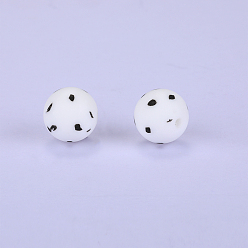 Blanco Cuentas focales redondas de silicona impresas, blanco, 15x15 mm, agujero: 2 mm