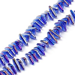 Blue Electroplate Transparent Glass Beads Strands, Rainbow Plated, Triangle, Blue, 9x15.5~16mm, Hole: 1mm, about 120pcs/strand, 24.57~25.67''(62.4~65.2cm)
