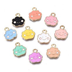 Mixed Color Alloy Enamel Charms, Cloud, with Smile Face, Light Gold, Mixed Color, 13x12x1mm, Hole: 1.8mm