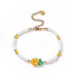 Colorido Pulsera de eslabones de flor de la vida trenzada de vidrio con pulsera de cuentas de perlas naturales para mujer, colorido, 7-1/4 pulgada (18.4 cm)