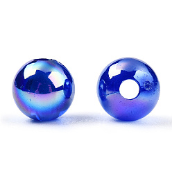Dark Blue Transparent Acrylic Beads, AB Colors Plated, Round, Dark Blue, 6mm, Hole: 1.8mm, about 4800pcs/500g