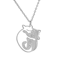 Stainless Steel Color Stainless Steel Pendant Necklaces, with Cable Chains for Women, Cat Shaped, Stainless Steel Color, 17.72 inch(45cm)