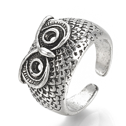 Antique Silver Alloy Cuff Finger Rings, Wide Band Rings, Owl, Antique Silver, US Size 9 3/4(19.5mm)