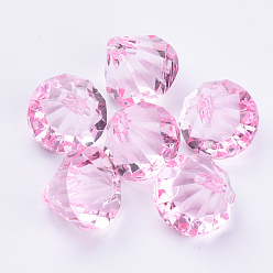 Pink Pendentifs acryliques transparents , facette, diamant, rose, 15x15mm, trou: 2 mm, environ 370 pcs / 500 g