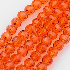 Orange Red Transparent Glass Bead Strands, Imitate Austrian Crystal, Faceted(32 Facets), Round, Orange Red, 8mm, Hole: 1mm, about 70~72pcs/strand, 20~21 inch