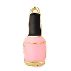 Pink Alloy Pendants, with Enamel, Golden, Nail Polish Shape Charm, Pink, 26x9.5x3.5mm, Hole: 1.8mm