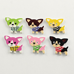 Mixed Color 2-Hole Puppy Printed Wooden Buttons, Chihuahua Dog, Mixed Color, 25x26x2mm, Hole: 2mm