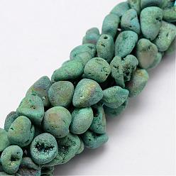 Turquoise Electroplated Natural Quartz Beads Strands, Nuggets, Turquoise, 10~13x10~12x6~10mm, Hole: 1mm, about 35~36pcs/strand, 14.96 inch