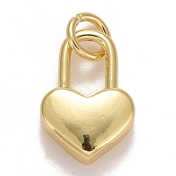 Real 18K Gold Plated Rack Plating Real 18K Gold Plated Brass Pendants, with Jump Rings, Long-Lasting Plated, Lead Free & Cadmium Free, Lock, Real 18K Gold Plated, 12.5x8.5x3.5mm, Jump Ring: 4.6x0.8mm, 3mm Inner Diameter