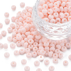 Rose Brumeux 6/0 perles de rocaille de verre, couleur macaron, trou rond, ronde, rose brumeuse, 4~4.5x3mm, Trou: 1~1.2mm, environ 4500 pcs / sachet , environ 450 g / sac.