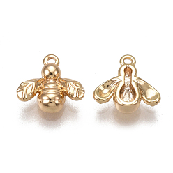 Real 18K Gold Plated Brass Charms, Nickel Free, Real 18K Gold Plated, Bee, 8x8x2mm, Hole: 0.8mm