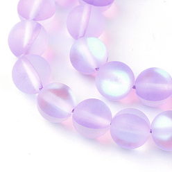 Lilas Brins synthétiques de perles de lune, perles holographiques, teint, givré, ronde, lilas, 8mm, Trou: 1mm, Environ 45~47 pcs/chapelet, 14~15 pouce