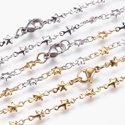 Mixed Color 304 Stainless Steel Chain Necklaces, with Lobster Claw Clasps, Star, Mixed Color, 17.3  inch~17.7 inch(44~45cm)