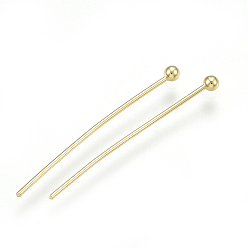 Real 18K Gold Plated Brass Ball Head Pins, Real 18K Gold Plated, 24x0.5mm, 24 Gauge, Head: 2mm