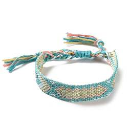 Pale Turquoise Polyester-cotton Braided Rhombus Pattern Cord Bracelet, Ethnic Tribal Adjustable Brazilian Bracelet for Women, Pale Turquoise, 5-7/8~11 inch(15~28cm)