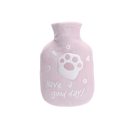 Lavender Blush Cat Paw Print Rubber Hot Water Bottles, with with Soft Fluffy Cover, Hot Water Bag, Lavender Blush, 187x110mm, Capacity: 350ml