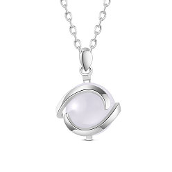 Platinum SHEGRACE Rhodium Plated 925 Sterling Silver Pendant Necklace, with Opal, Round, White, Platinum, 17.72 inch(45cm)