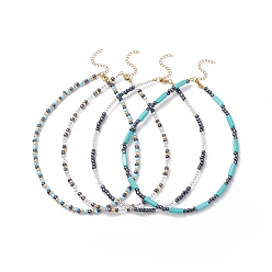 Mixed Color 4Pcs 4 Style Synthetic Turquoise & Glass Seed Beaded Necklaces Set, Gemstone Jewelry for Women, Mixed Color, 15~15.08 inch(38.1~38.3cm), 1Pc/style