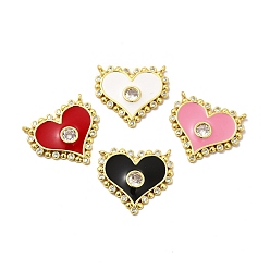 Mixed Color Rack Plating Brass Micro Pave Clear Cubic Zirconia Connector Charms, Heart Links with Enamel, Cadmium Free & Lead Free, Real 18K Gold Plated, Long-Lasting Plated, Mixed Color, 19.5x21.5x2mm, Hole: 1mm