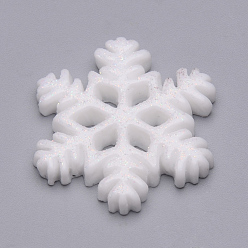 Snow Resin Cabochons, with Glitter Powder, Christmas, Snowflake, Snow, 27.5x25x4mm