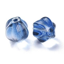 Marine Blue Transparent Glass Beads, with Glitter Powder, Pumpkin, Marine Blue, 8.5x8mm, Hole: 1.2mm