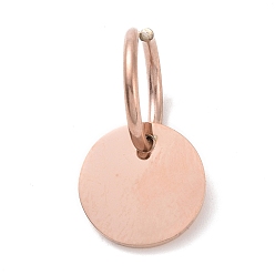 Rose Gold Ion Plating(IP) 304 Stainless Steel Manual Polishing Charms, Stamping Blank Tag, with Jump Rings, Flat Round, Rose Gold, 10x1mm, Hole: 7.5mm