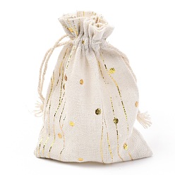 Autres Sac en tissu en coton thème noël, sacs à cordonnet, pour les ornements de cadeau de collation de fête de noël, motif de vague, 14x10 cm