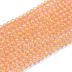 Saumon Clair Chapelets de perles en verre, imitation quartz, facette, ronde, saumon clair, 2mm, Trou: 0.5mm, Environ 175 pcs/chapelet, 14.9 pouce (38 cm)