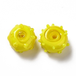 Yellow Handmade Bumpy Lampwork Beads, Round, Yellow, 12x13x8mm, Hole: 1.6mm