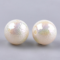 Coquillage De Mer Acryliques perles imitation de perles, couleur ab , ronde, couleur de coquillage, 14x13.5mm, Trou: 2mm