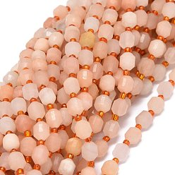 Red Aventurine Natural Red Aventurine Beads Strands, with Seed Beads, Faceted, Bicone, Double Terminated Point Prism Beads, 7~8x7~8mm, Hole: 0.8mm, about 38pcs/strand, 15.35 inch(39cm)