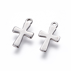 Stainless Steel Color 304 Stainless Steel Tiny Cross Charms, Stainless Steel Color, 12x7x1mm, Hole: 1.5mm
