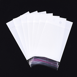 Blanc Sacs de cellophane de film de perle, matériel opp, scellage auto-adhésif, avec trou de suspension, rectangle, blanc, 15~15.5x7 cm, épaisseur unilatérale: 0.045 mm, mesure intérieure: 10~10.5x7 cm