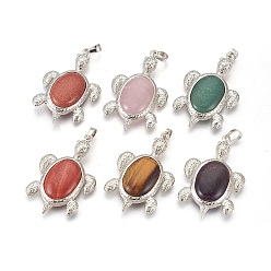 Mixed Stone Natural & Synthetic Gemstone Pendants, with Alloy Findings, Tortoise, Platinum, 49x31.5x7mm, Hole: 8x5mm
