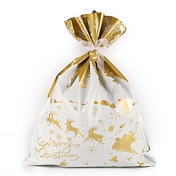 Deer PE Plastic Baking Bags, Drawstring Bags, with Ribbon, for Christmas Wedding Party Birthday Engagement Holiday Favor, Deer Pattern, 320x240mm