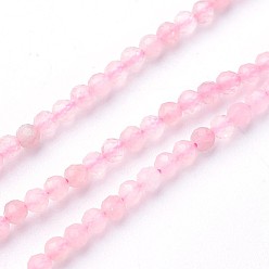 Rose Quartz Natural Rose Quartz Beads Strands, Faceted, Round, 2~2.5mm, Hole: 0.5mm, about 180~200pcs/strand, 14.5~16.1 inch(37~41cm)