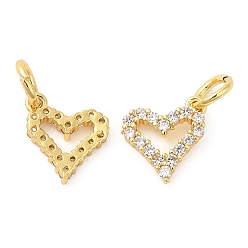 Real 18K Gold Plated Rack Plating Brass Micro Pave Clear Cubic Zirconia Heart Charms, with Jump Ring, Long-Lasting Plated, Lead Free & Cadmium Free, Real 18K Gold Plated, 11.5x10x2mm, Hole: 4mm