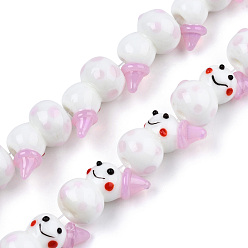 Pearl Pink Handmade Lampwork Beads Strands, Snowman, Pearl Pink, 22x15x13mm, Hole: 1.5mm, about 25pcs/strand, 19.29 inch(49cm)
